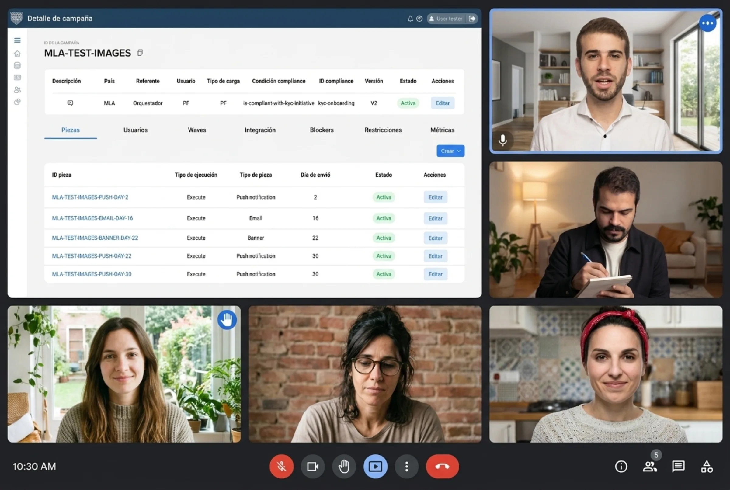 Sesión de testing con participantes, método